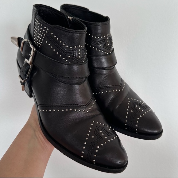 Anine Bing Bianca Leather Stud Black Ankle Boots EU38 - Picture 3 of 11